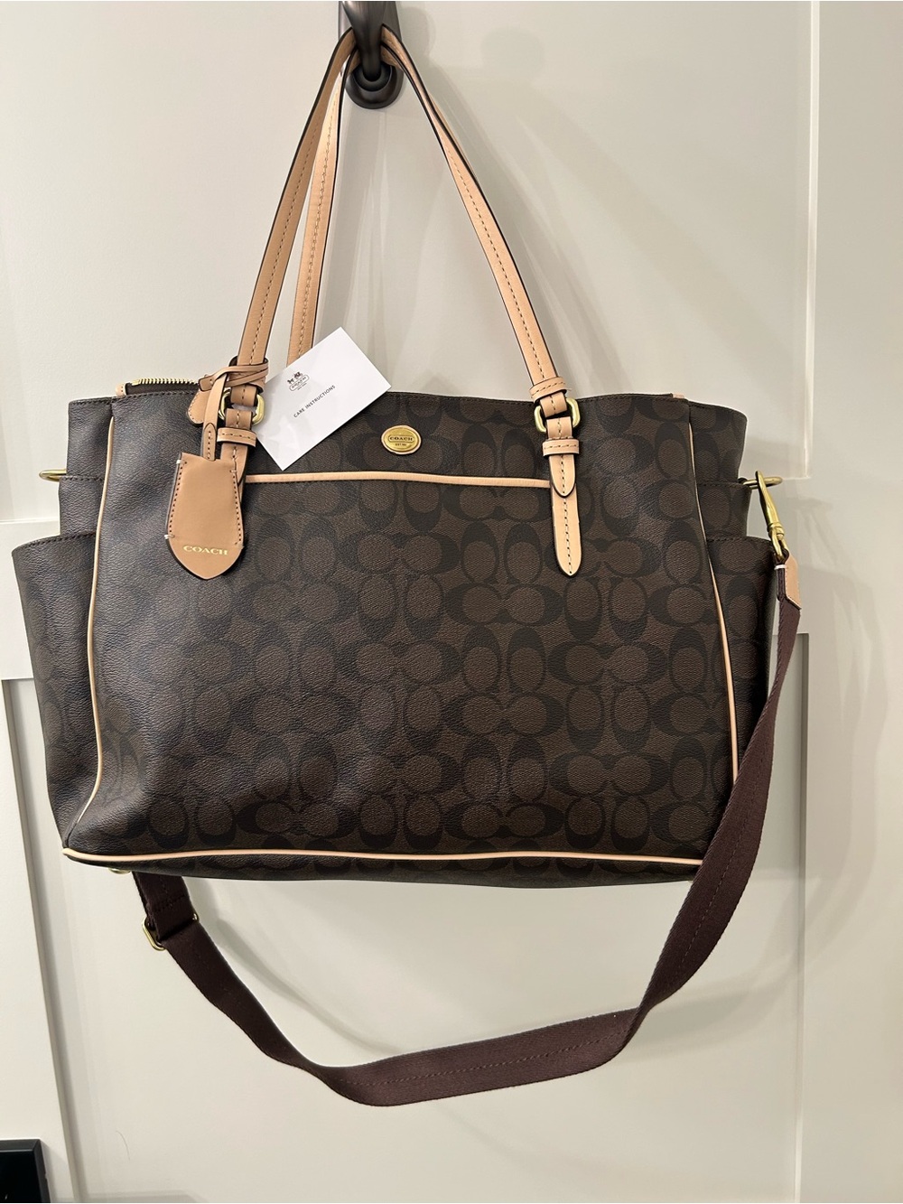 Coach Brown Signature Canvas Tote with Tan Leather Trim